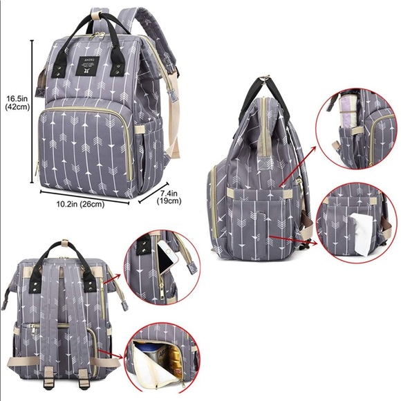Gray Arrowed Diaper Bag Backpack - Picture 2 of 12
